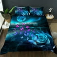 thumbnail image 1 of Purple Butterfly Duvet Cover Set, Glitter Blue Rose Comforter Cover Sets,Evening Starry Ocean Bedding Sets for Kids Girls 3 Pieces,1 Quilt Cover and 2 Pillowcases, 1 of 4