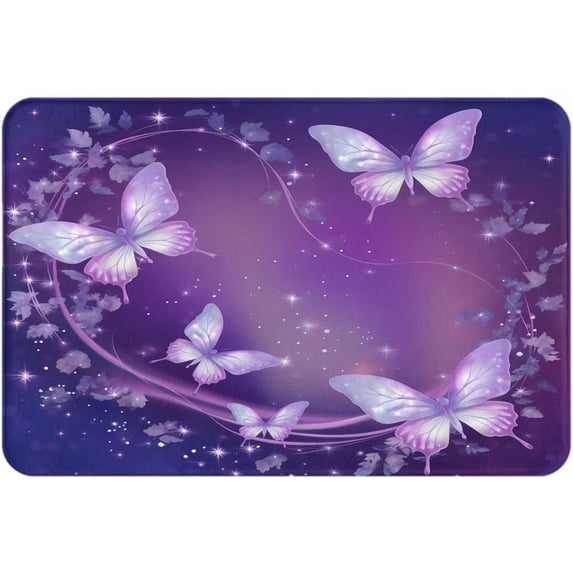Purple Butterfly Entrance Welcome Door Mat Soft Kitchen Rugs Indoor Floor Doormat Leaves Floral Star Washable Home Carpet Decor for Bedroom Front Porch 18X30 Inches
