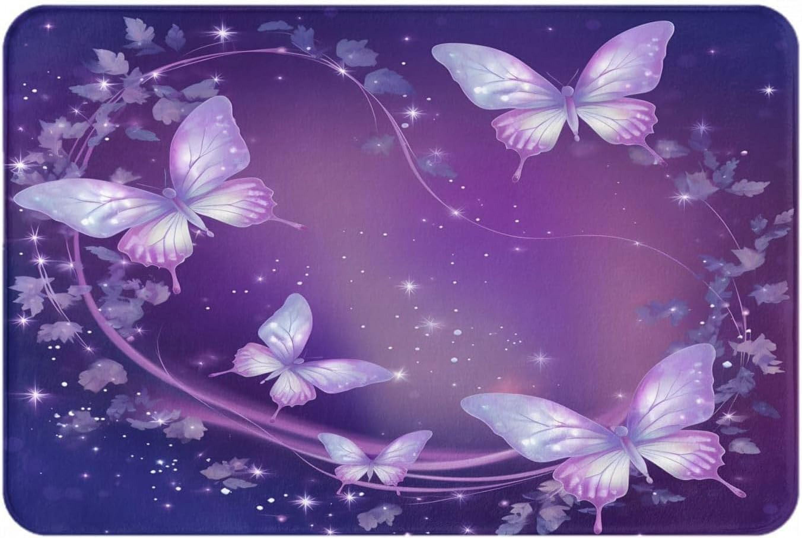 Purple Butterfly Entrance Door Mat Soft Kitchen Rugs Indoor
