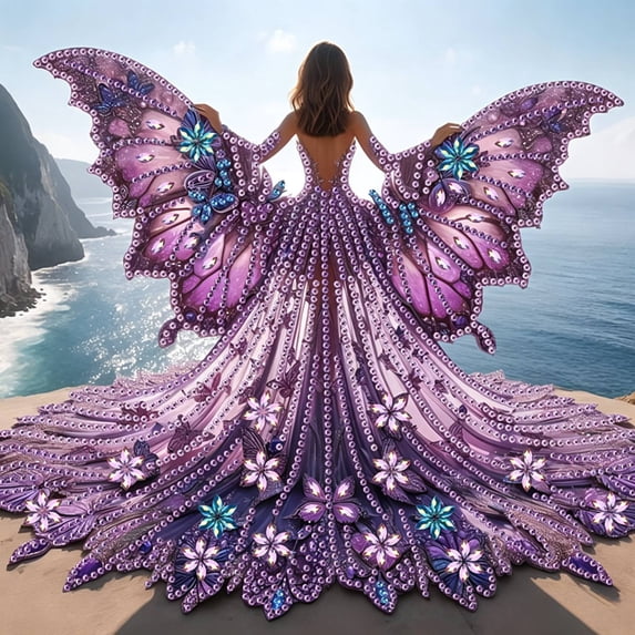 Purple Butterfly Fairy Diamond Painting Kit 5D Full Drill Rhinestone Mosaic Art Craft Set for Fantasy Home Wall Decor Indoor Crafting Project for Adult Hobbyists and Creative Makers