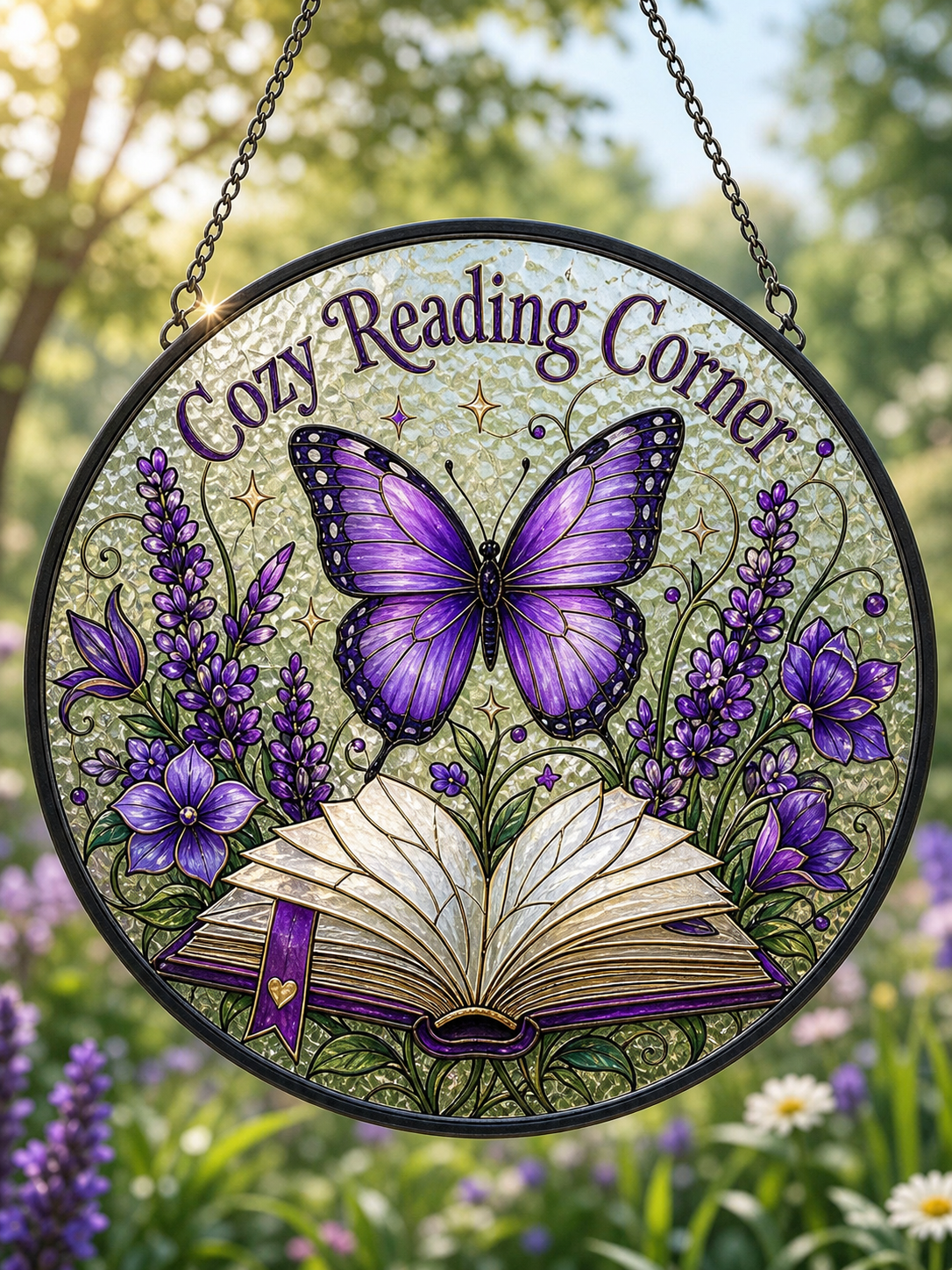 Purple Butterfly Floral Suncatcher Window Hanging For Book Lovers Cozy purple-butterfly-floral-suncatcher-window-hanging-for-book-lovers-cozy