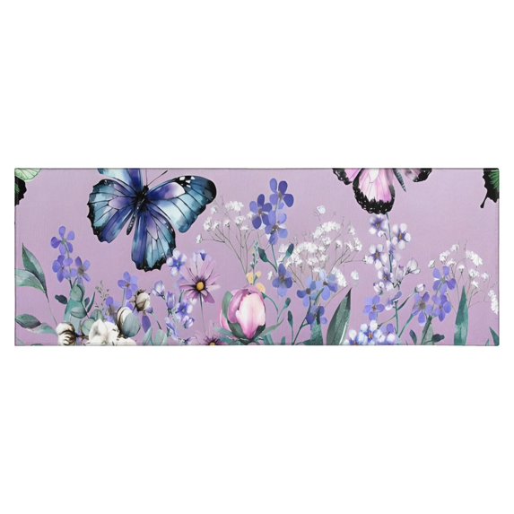 Purple Butterfly Flower Butterfly Pattern Kitchen Rug Mat,Kitchen Runner Rugs Non Skid Washable,Decorative Kitchen Floor Mats for Kitchen,Sink,Laundry,17"X47"