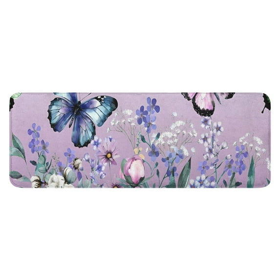Purple Butterfly Flower Butterfly Pattern Kitchen Rug Mat,Kitchen Runner Rugs Non Skid Washable,Decorative Kitchen Floor Mats for Kitchen,Sink,Laundry,17"x47.2"