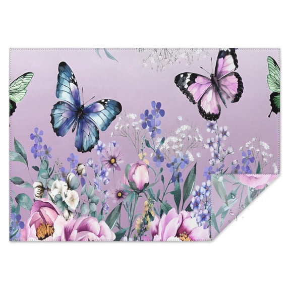 Purple Butterfly Flower Butterfly Pattern Rectangle Tablecloth 60"x84",Waterproof Polyester Rectangle Table Cloth, Wipeable Spillproof Polyester Tablecloth for Dining, Camping, Indoor and Outdoor