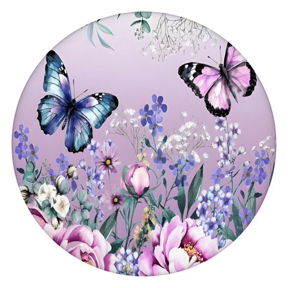 Purple Butterfly Flower Butterfly Pattern Round Fitted Tablecloth with Elastic Edge,Dining Table Cover Waterproof,Outdoor Round Tablecloth for Camping,Dining,Indoor and Outdoor
