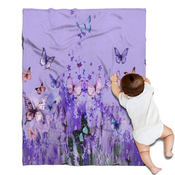 Purple Butterfly Flower Pattern Blanket,Comfortable Soft Flannel Throw Blanket,All Season,Warm Lightweight Blankets for Sofa Bed Couch Living Room Chair,30"x40"