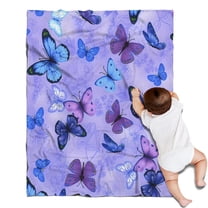 Purple Butterfly Flower Pattern Blanket,Comfortable Soft Flannel Throw Blanket,All Season,Warm Lightweight Blankets for Sofa Bed Couch Living Room Chair,30"x40"
