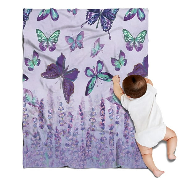 Purple Butterfly Flower Pattern Blanket,Comfortable Soft Flannel Throw Blanket,All Season,Warm Lightweight Blankets for Sofa Bed Couch Living Room Chair,30"x40"