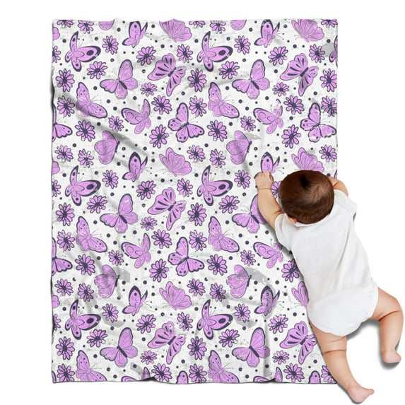 Purple Butterfly Flower Pattern Blanket,Comfortable Soft Flannel Throw Blanket,All Season,Warm Lightweight Blankets for Sofa Bed Couch Living Room Chair,30"x40"