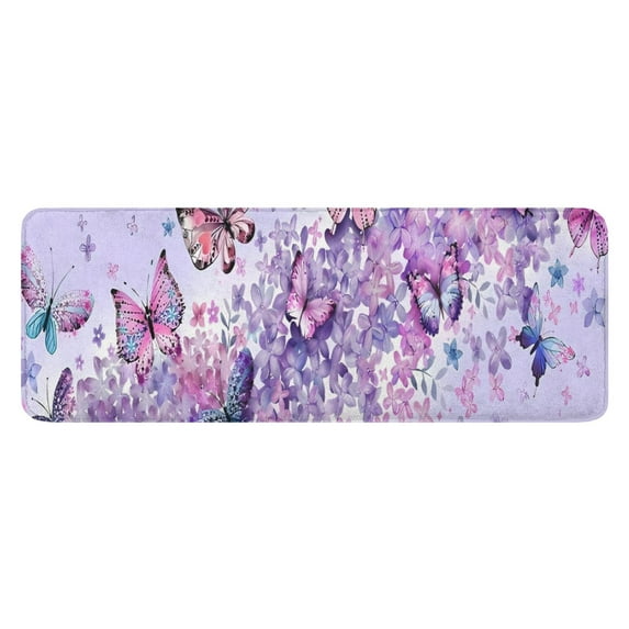 Purple Butterfly Flower Pattern Kitchen Rug Mat,Kitchen Runner Rugs Non Skid Washable,Decorative Kitchen Floor Mats for Kitchen,Sink,Laundry,17"x47.2"