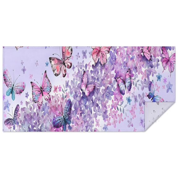 Purple Butterfly Flower Pattern Rectangle Tablecloth 60"x120",Waterproof Polyester Rectangle Table Cloth, Wipeable Spillproof Polyester Tablecloth for Dining, Camping, Indoor and Outdoor