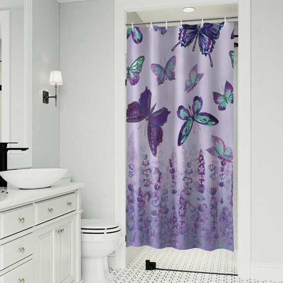 Purple Butterfly Flower Pattern Shower Curtain 36"x72" ,Bathroom Decorative Shower Curtains Set with 12 Hooks,Modern Waterproof Washable Shower Curtain