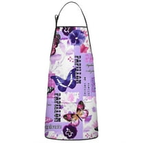 Purple Butterfly Flower Text Pattern Apron-Garden Aprons for Women with Pockets-Cotton Linen Waterproof Kitchen Cooking Gardening Aprons Adjustable for Kitchen,Cooking,BBQ and Salon 33x27 Inch
