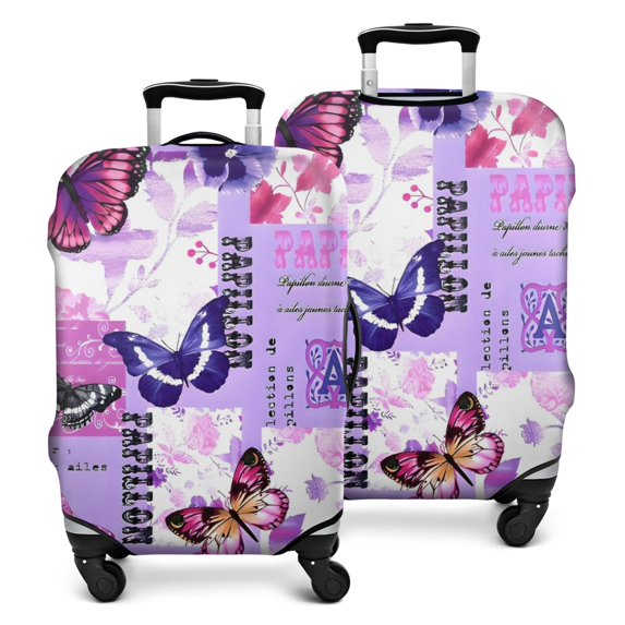 Purple Butterfly Flower Text Pattern Luggage Cover Fashion Suitcase Cover Baggage Covers Fit 25-28 Inch Luggage (Go Travel)