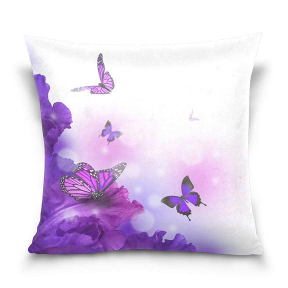 Purple Butterfly Flowers Square Throw Pillow Covers Couch Decorative Pillow Cases Outdoor Sofa Cushion Cover Modern Decor for Bed Living Room 18" x 18"