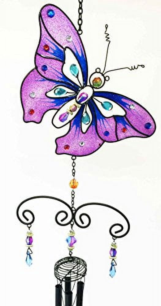 Purple Butterfly Glass Gem Resonant Black Coated Copper Wind Chime Garden Patio