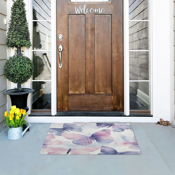Purple Butterfly Highly Absorbent Polyester Doormat Anti-slip Anti-fouling Indoor Outdoor Entrance Welcome Mat 32×20in.