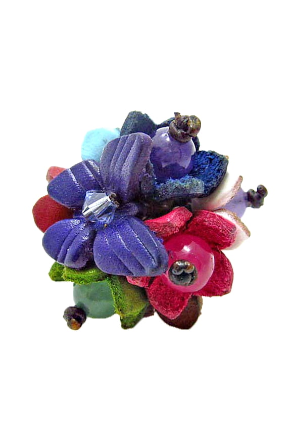 Purple Butterfly Kiss Genuine Leather Cluster Ring for Female Anniversary