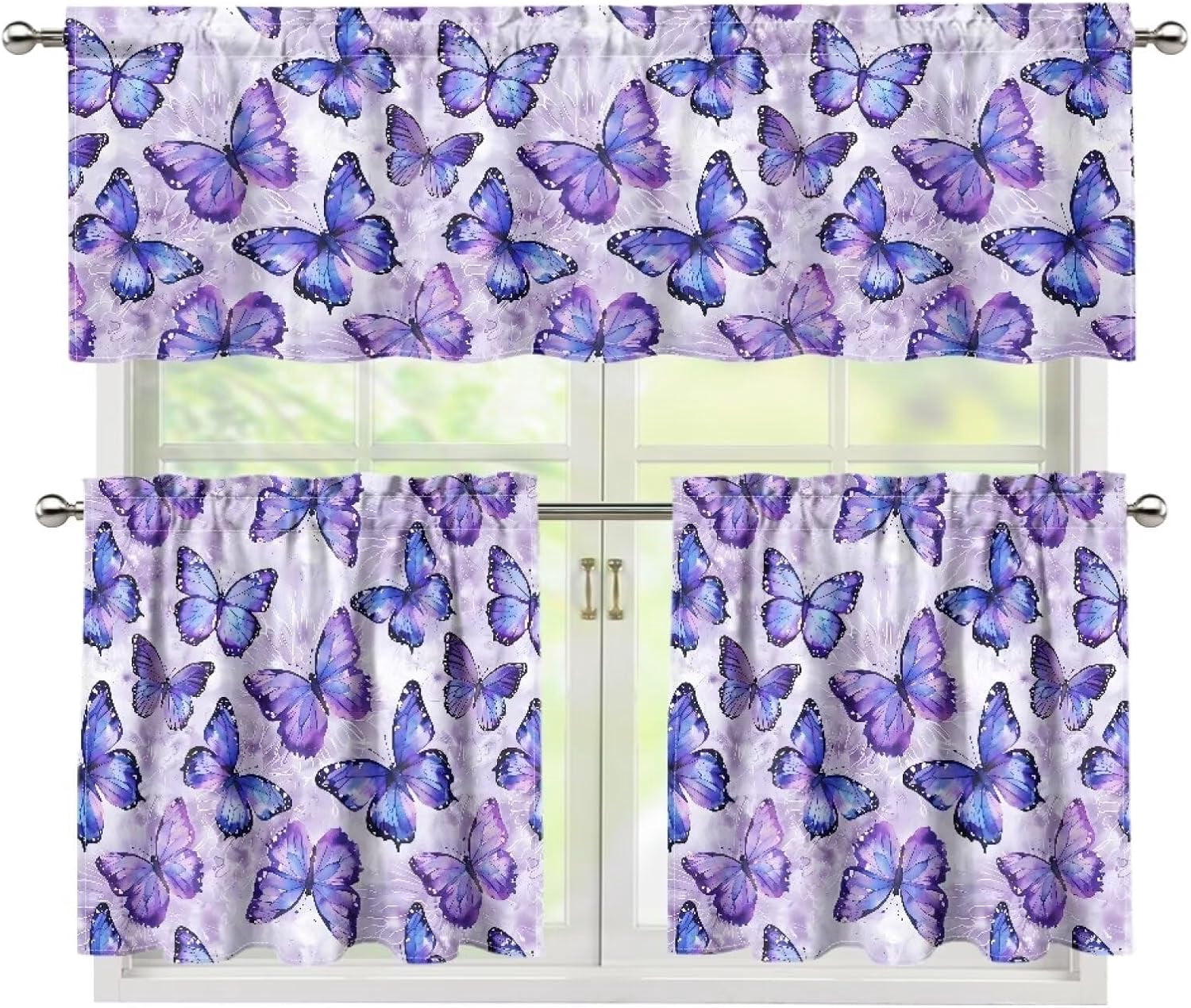 Purple Butterfly Kitchen Curtains Window Curtains Valance and Tier Set ...