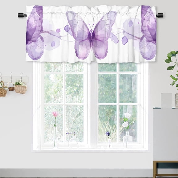 Purple Butterfly Kitchen Window Curtain Valance Vintage Butterflies Fantasy Privacy Decorative Rod Pocket Short Window Valance Curtains 54 by 18 in, 1 Panel