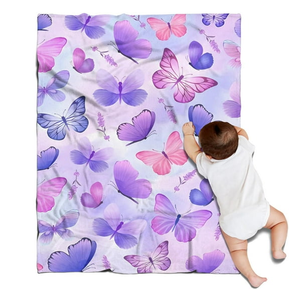 Purple Butterfly Lavender Pattern Blanket,Comfortable Soft Flannel Throw Blanket,All Season,Warm Lightweight Blankets for Sofa Bed Couch Living Room Chair,30"x40"