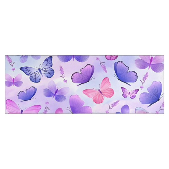Purple Butterfly Lavender Pattern Kitchen Rug Mat,Kitchen Runner Rugs Non Skid Washable,Decorative Kitchen Floor Mats for Kitchen,Sink,Laundry,17"X47"
