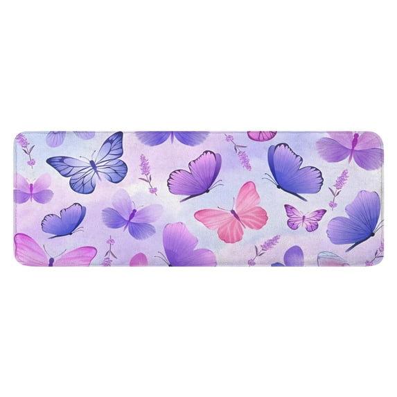 Purple Butterfly Lavender Pattern Kitchen Rug Mat,Kitchen Runner Rugs Non Skid Washable,Decorative Kitchen Floor Mats for Kitchen,Sink,Laundry,17"x47.2"