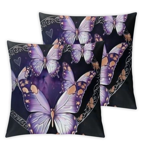 Purple Butterfly with Leaf  Inch Throw Pillow Covers with Zipper Beautiful Freely Flying Shine Light Sofa Pillowcase Standard Size Deco Home Living Room Indoor Outdoor Office