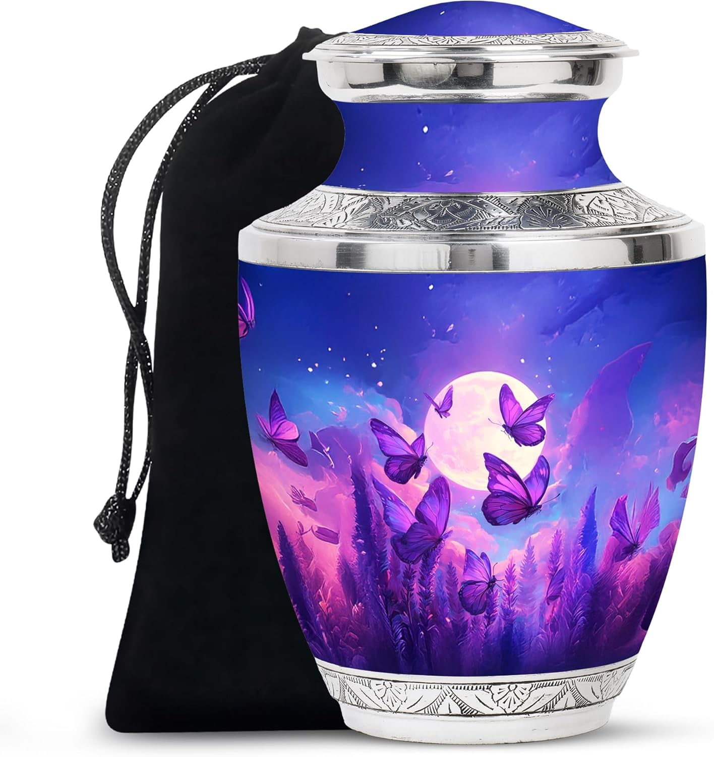Purple Butterfly Moonlight Urn, Cremation Urn for Human Ashes, Urns for Human Ashes Adult Female, Large Cremation Urns for Ash Vase, (Size 10 Inch, 1 Pc)