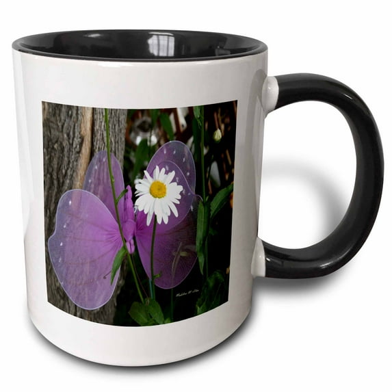 3drose, Purple Butterfly N Daisy, 11oz Two-tone Black Mug