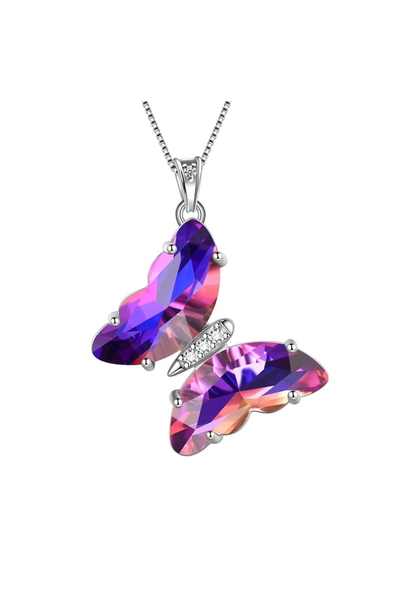 Purple Butterfly Necklace Amethyst February Birthstone Necklace Pendant Sterling Silver Jewelry Women Birthday Mother's Day Gifts Juwaliy