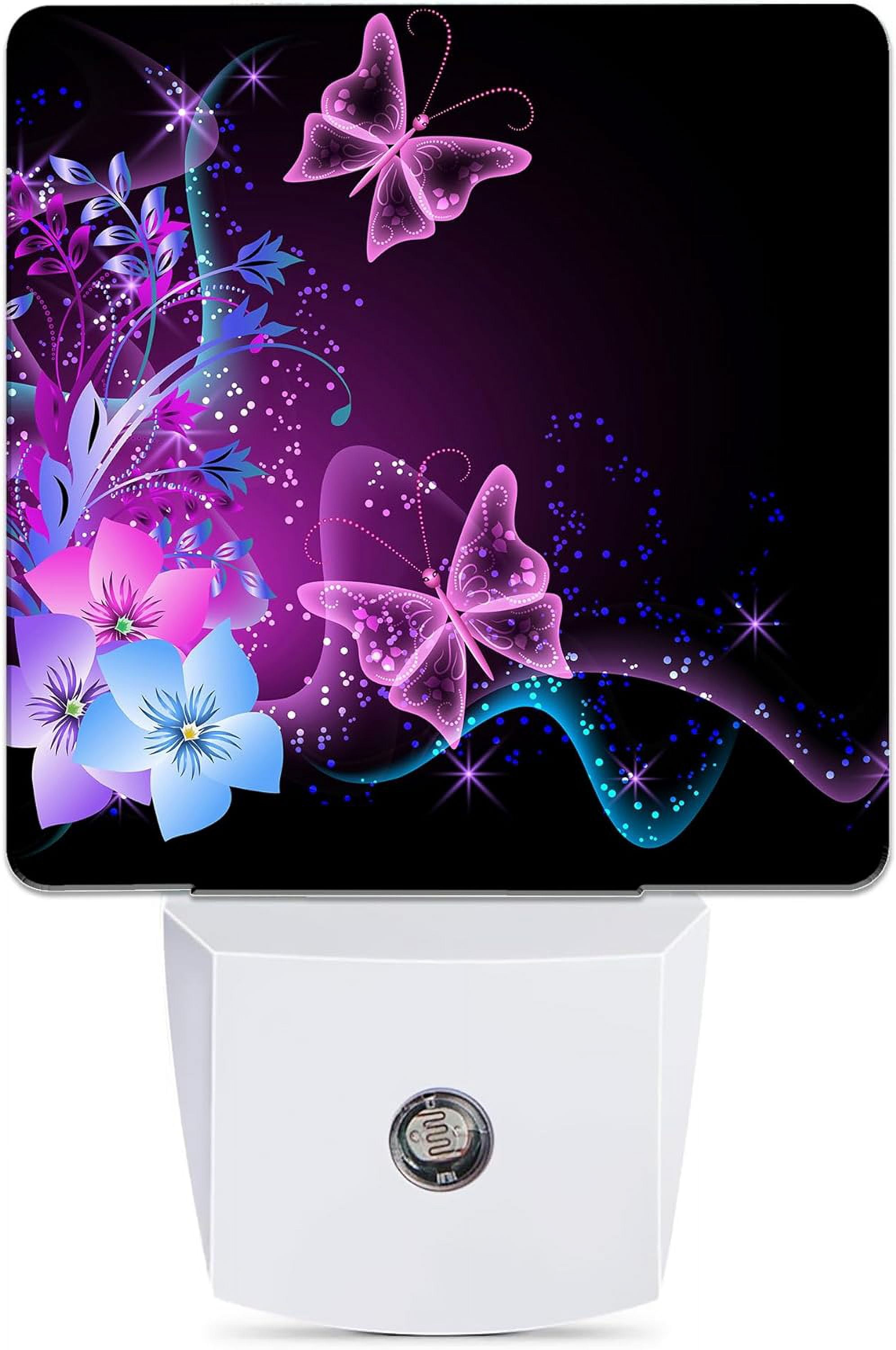 Purple Butterfly Night Light, Flowers Night Lights Plug into Wall Decor