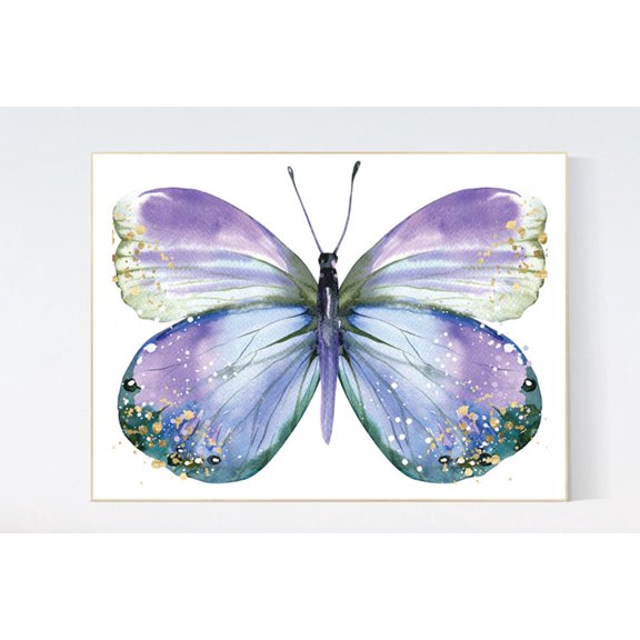Purple Butterfly Nursery Art Print Lavender & Gold Decor