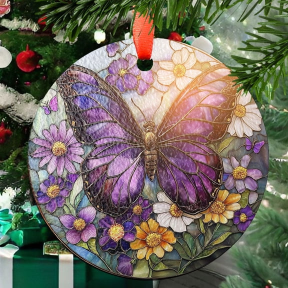 Purple Butterfly Ornament Suncatcher, Floral Window Hanging, Butterfly Lover Gift, Nature Inspired Home Decor, Wildflower Art Panel, 2025, Holiday 2025, Holiday Decoration,