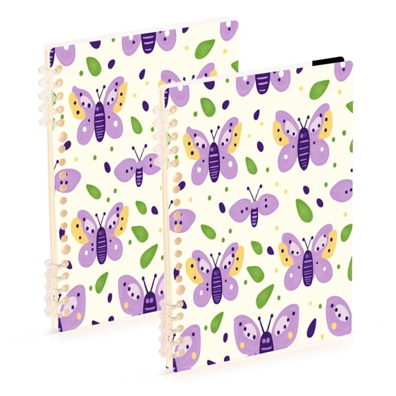Purple Butterfly Pattern 2-Piece A5 PP Notebooks, Adjustable Rings, 80g Paper, Diary Set