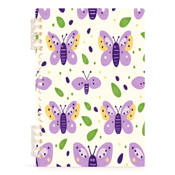 Purple Butterfly Pattern A5 8.3x5.7in PP Notebook, Adjustable Rings, 60 Sheets, Diary or Journey Note
