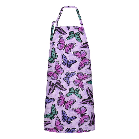 Purple Butterfly Pattern Apron-Garden Aprons for Women with Pockets-Cotton Linen Waterproof Kitchen Cooking Gardening Aprons Adjustable for Kitchen,Cooking,BBQ and Salon 33x27 Inch