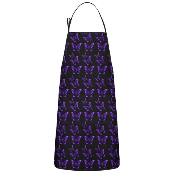 Purple Butterfly Pattern Apron-Garden Aprons for Women with Pockets-Cotton Linen Waterproof Kitchen Cooking Gardening Aprons Adjustable for Kitchen,Cooking,BBQ and Salon 33x27 Inch