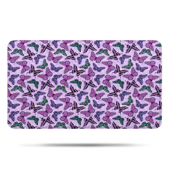 Purple Butterfly Pattern Bathroom Rugs Mat,Non Slip Microfiber Bathroom Rug,Rubber Backing,Soft Bathroom Mats for Bathroom Floor,Tub and Shower,17x30in(43x75cm)
