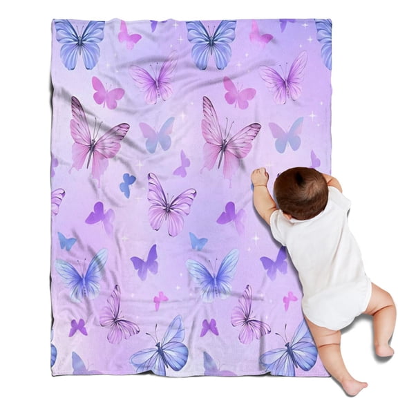 Purple Butterfly Pattern Blanket,Comfortable Soft Flannel Throw Blanket,All Season,Warm Lightweight Blankets for Sofa Bed Couch Living Room Chair,30"x40"