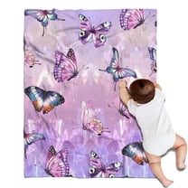 Purple Butterfly Pattern Blanket,Comfortable Soft Flannel Throw Blanket,All Season,Warm Lightweight Blankets for Sofa Bed Couch Living Room Chair,30"x40"