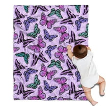 Purple Butterfly Pattern Blanket,Comfortable Soft Flannel Throw Blanket,All Season,Warm Lightweight Blankets for Sofa Bed Couch Living Room Chair,30"x40"