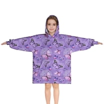 Purple Butterfly Pattern Blanket Hoodies for Kids 6-13YR Oversize Wearable Blanket Hoodies for Boys Girls Teens