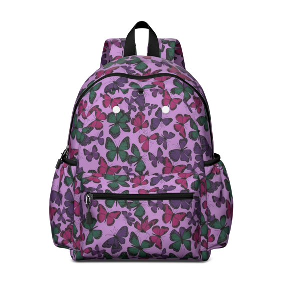 Purple Butterfly Pattern Cute School Backpack with Padded Back and Adjustable Shoulder Straps 13.4"x11"x4.7"