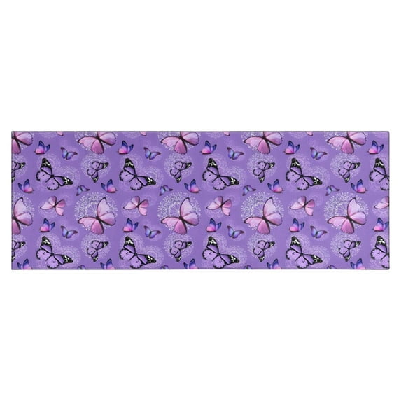 Purple Butterfly Pattern Kitchen Rug Mat,Kitchen Runner Rugs Non Skid Washable,Decorative Kitchen Floor Mats for Kitchen,Sink,Laundry,17"X47"