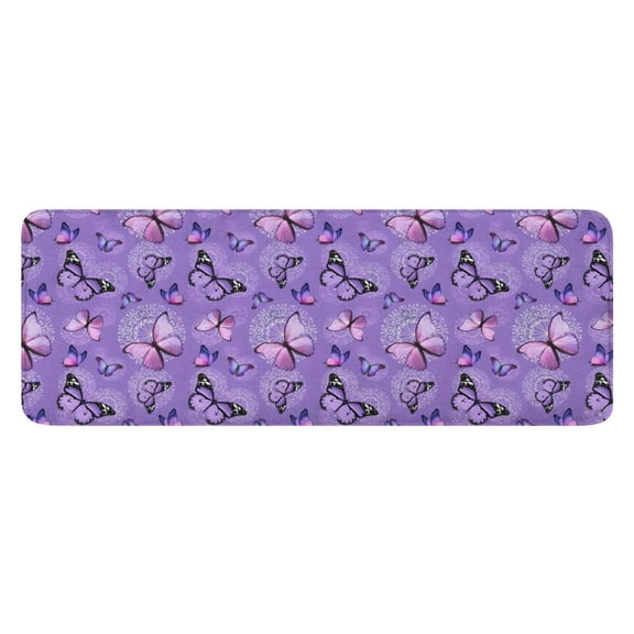 Purple Butterfly Pattern Kitchen Rug Mat,Kitchen Runner Rugs Non Skid Washable,Decorative Kitchen Floor Mats for Kitchen,Sink,Laundry,17"x47.2"