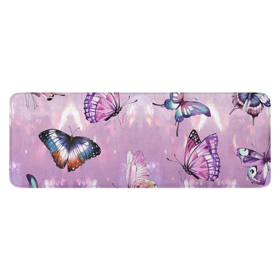 Purple Butterfly Pattern Kitchen Rug Mat,Kitchen Runner Rugs Non Skid Washable,Decorative Kitchen Floor Mats for Kitchen,Sink,Laundry,17"x47.2"