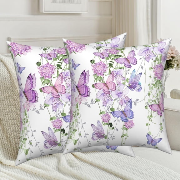 Purple Butterfly Pillow Covers 18x18 Set of 2 Spring Floral Throw Pillow Covers Modern Decor