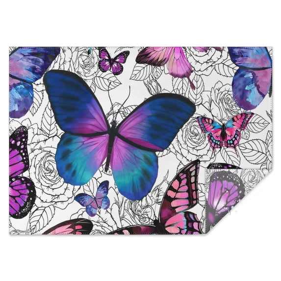 Purple Butterfly Rose Pattern Rectangle Tablecloth 60"x84",Waterproof Polyester Rectangle Table Cloth, Wipeable Spillproof Polyester Tablecloth for Dining, Camping, Indoor and Outdoor