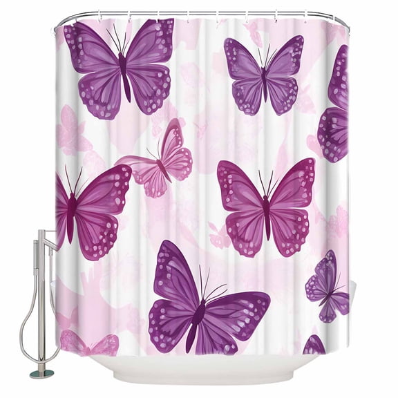 Purple Butterfly Shower Curtain, 36" x 72", Cartoon Cute Style Waterproof Bathroom Curtain Washable Shower Curtain Set with 12 Hooks